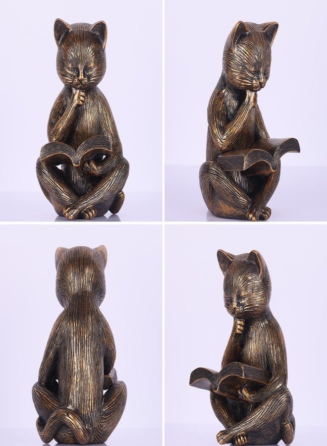 SHENGTIAN 6.38in Thinker Cat Reading Statue - Vintage Library & Shelf Decor, Hand-Painted Antique Brass Resin Sculpture for Cat Lovers - Retro Desk Ornament & Home Decor Figurine - Image 5
